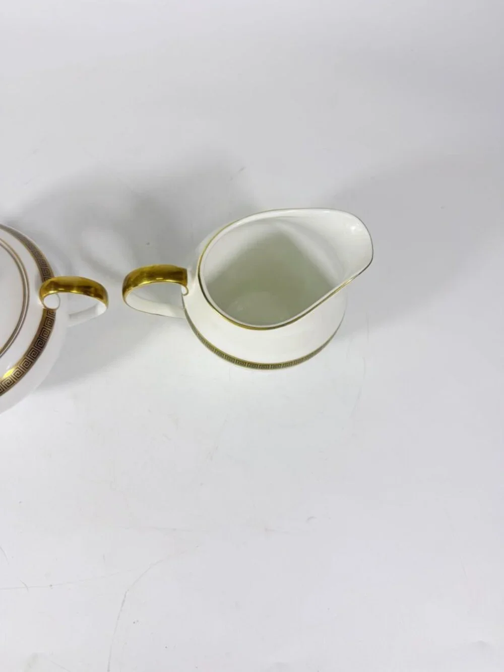 Cream and Sugar Bowl Set Key Largo by Meito Black Greek Key On Gold Band Royal M